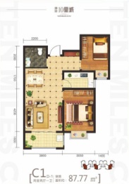 坤泽10里城2室2厅1厨1卫建面87.77㎡