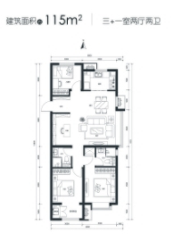 保利·悦公馆3室2厅1厨2卫建面115.00㎡