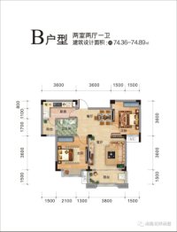 沙洋港隆·花畔美墅2室2厅1厨1卫建面74.36㎡