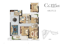 海伦堡海悦国际4室2厅1厨2卫建面125.00㎡