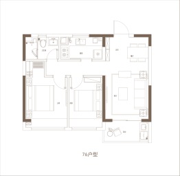 江悦润府2室2厅1厨1卫建面76.00㎡