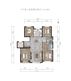 保利绿城·和锦诚园4室2厅1厨2卫建面143.00㎡