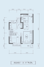 恒大御海天下2室2厅1厨1卫建面70.28㎡