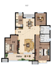 青岛佳诺华国际医养健康小镇3室2厅1厨2卫建面117.00㎡