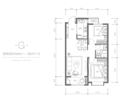 融创都会中心2室2厅1厨1卫建面89.00㎡