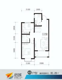 启城2室1厅1厨1卫建面85.28㎡