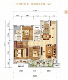 东青·颐和天境3室2厅1厨2卫建面115.00㎡