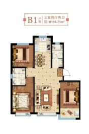 书香雅居3室2厅1厨2卫建面116.71㎡