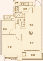 恒大御海天下2室2厅1厨1卫建面85.00㎡