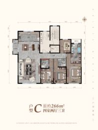 伊泰华府云玺B区4室2厅1厨3卫建面266.00㎡