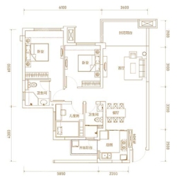 鸿通·文德·中央大境3室2厅1厨2卫建面93.00㎡