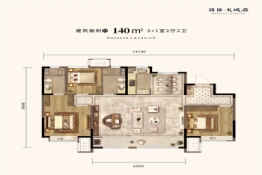 鸿坤·礼域府3室2厅1厨2卫建面140.00㎡