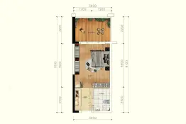 和威月光海岸1室1厨1卫建面35.89㎡