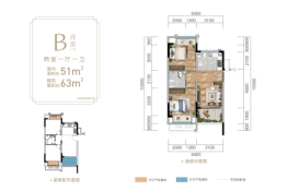 融创四面山旅游度假小镇2室1厅1厨1卫建面63.00㎡