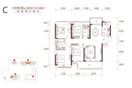 长龙湾二期4室2厅1厨2卫建面136.94㎡