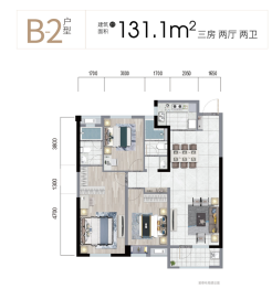 金地兰亭大境3室2厅1厨2卫建面131.10㎡