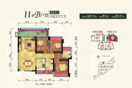 东方华庭3室2厅1厨2卫建面107.33㎡