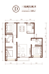 汇智环球金贸城3室2厅1厨2卫建面133.00㎡
