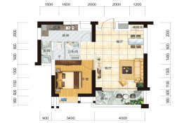 现代美居1室2厅1厨1卫建面62.87㎡