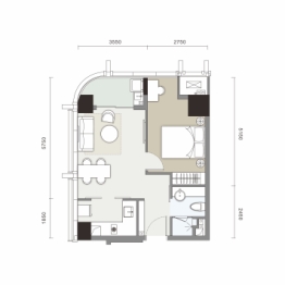 华联城市中心1室1厅1厨1卫建面60.00㎡