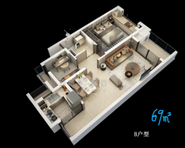 东亚怡和嘉苑2室1厅1厨1卫建面69.00㎡