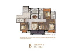 中奥雍锦园4室2厅1厨2卫建面128.66㎡