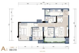 财信·九悦府3室2厅1厨1卫建面75.81㎡