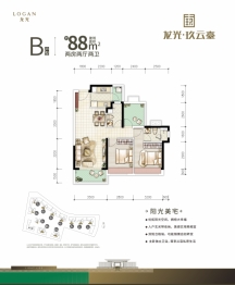 龙光·玖云台2室2厅1厨2卫建面88.00㎡