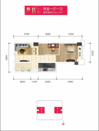 望云印象2室1厅1厨1卫建面62.17㎡