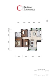 天玖澜湾墅3室2厅1厨2卫建面146.00㎡