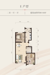 华成上院2室1厅1厨1卫建面88.00㎡