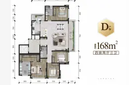 龙湖西府公馆4室2厅1厨3卫建面168.00㎡