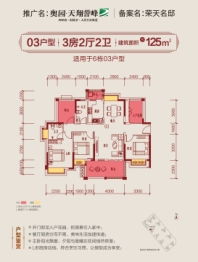 奥园·天翔誉峰3室2厅1厨2卫建面125.00㎡