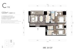 恒裕深圳湾3室2厅1厨3卫建面223.00㎡