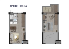 绿城·真如湾1室1厅1厨1卫建面41.00㎡