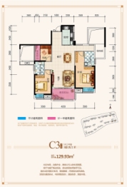 五环·东方世家3室2厅1厨2卫建面129.93㎡