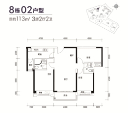 碧桂园城市之光3室2厅1厨2卫建面113.00㎡