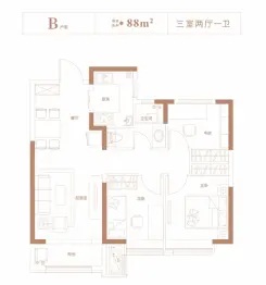 阳光城文澜公馆3室2厅1厨1卫建面88.00㎡