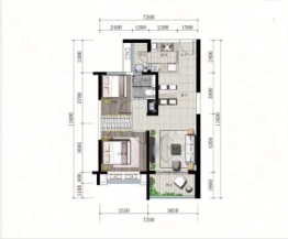 雅居乐国际花园2室2厅1厨1卫建面84.00㎡