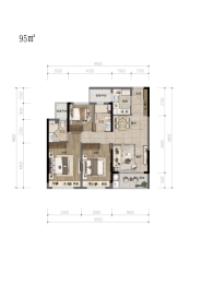 绿地潮悦江山城3室2厅1厨2卫建面95.00㎡