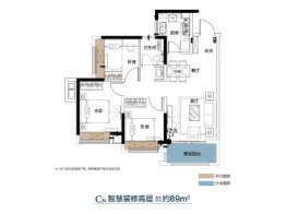 美的·悦江府3室2厅1厨1卫建面89.00㎡