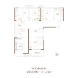 金水世纪城4室2厅1厨2卫建面141.79㎡