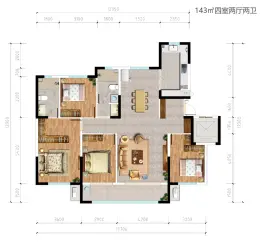 宁夏中房永悦府4室2厅1厨2卫建面143.0㎡