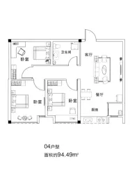 国贸中心3室2厅1厨1卫建面94.49㎡