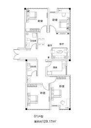 国贸中心4室2厅1厨2卫建面129.17㎡