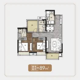 金地翠园3室2厅1厨1卫建面89.00㎡