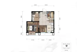 中金·公元启城2室2厅1厨1卫建面57.00㎡