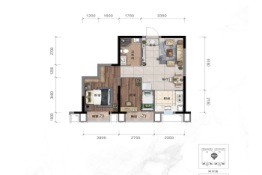 中金·公元启城2室2厅1厨1卫建面64.00㎡