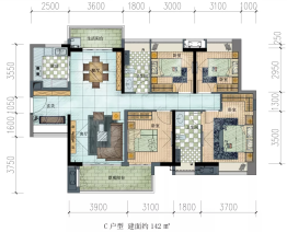 保利金町湾4室2厅1厨2卫建面142.00㎡