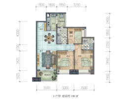 保利金町湾3室2厅1厨2卫建面100.00㎡